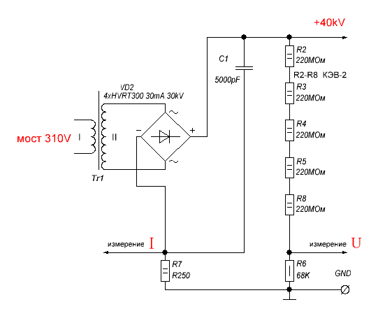 Схема высоковольтной части. Измерение U_I